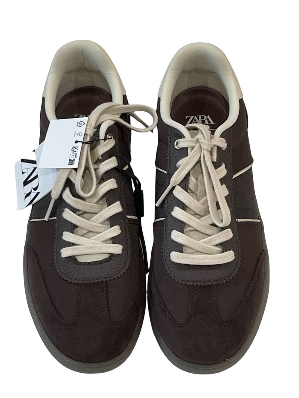 Suede Lace-Up Sneakers, Zara, Brown, Size 9